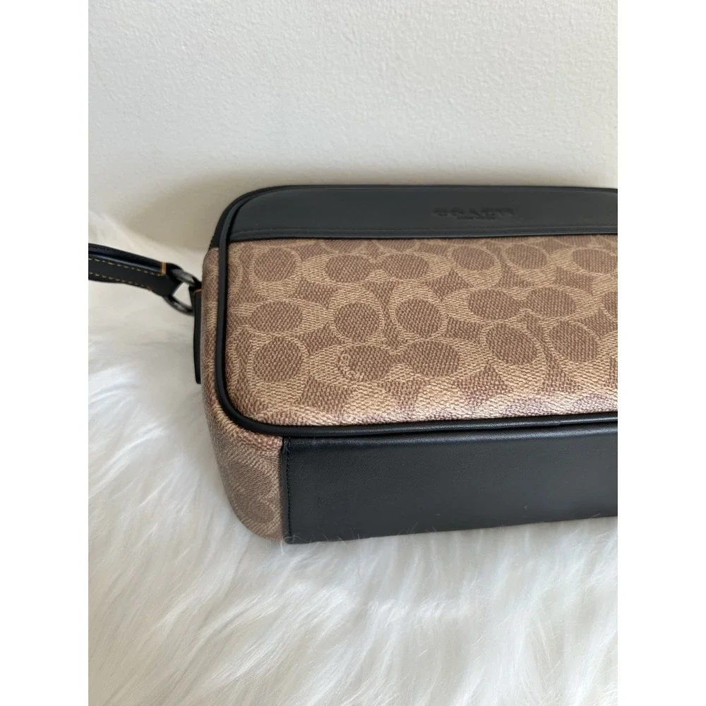 Coach Graham Tan Black Signature Canvas Leather Crossbody Bag‎ Excellent